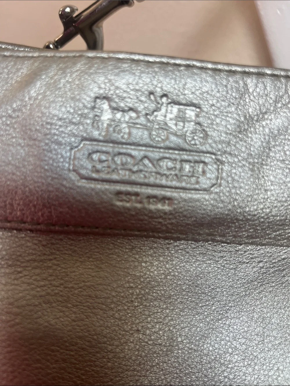 Coach Metallic Silver Leather Shoulder Bag